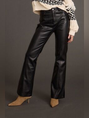 NWT 12th Tribe Ryland Black Vegan Leather Flare Pants